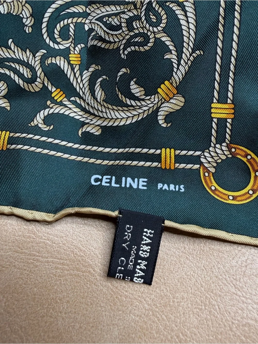 Celine Paris Silk Scarf - Deep Green with Gold